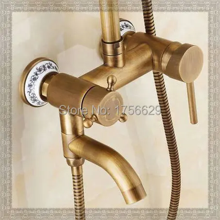 Free Shipping!Rainfall shower faucet set with slide bar tub mixer+handle wall mount Antique bronze finish ST-9136 | Обустройство дома