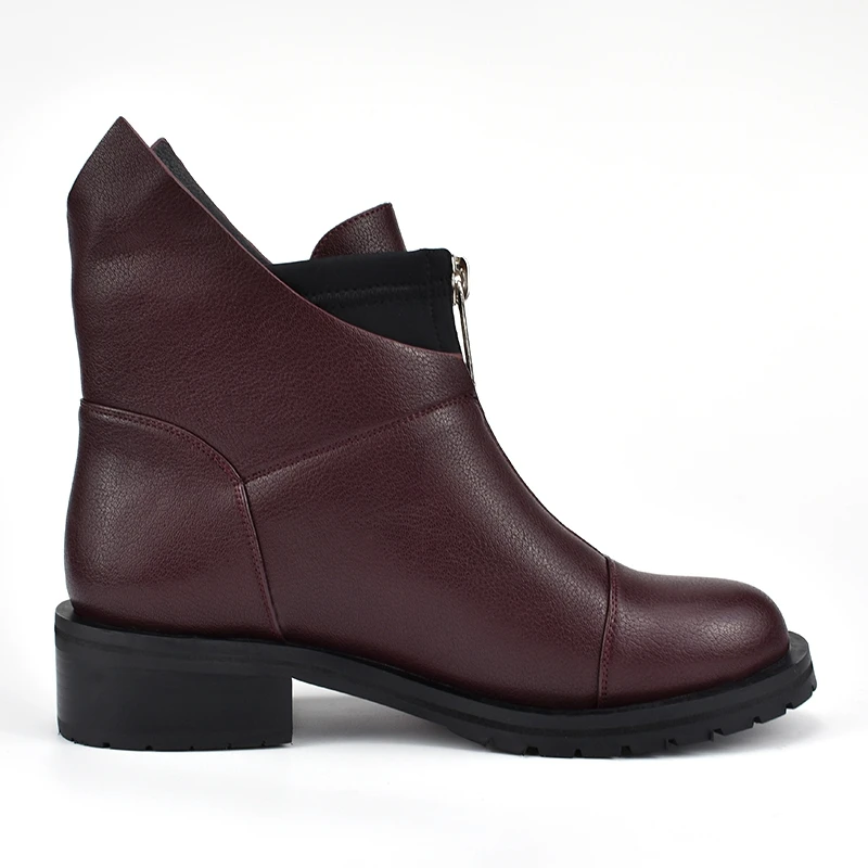 

2019 New Winter Plush Inside Leather Ankle Boots Women Black Platform Heels Boots Spring Autumn Zipper Ankle Black Women Boots