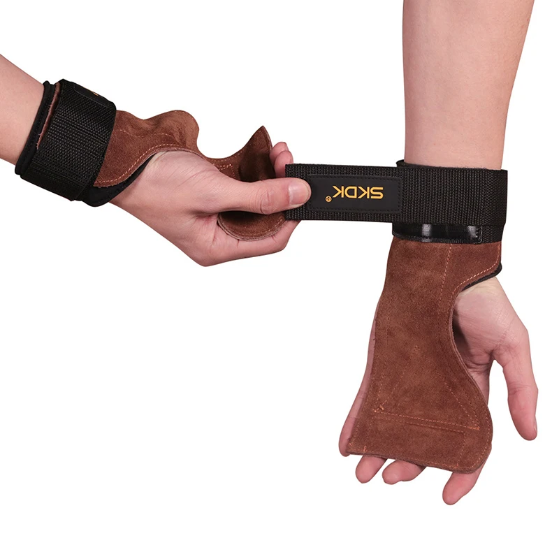 

Leather Weight Lifting Gloves Hand Grips Straps Adjustable Neoprene Padded Wrist Wraps Support for Deadlifts Pull-ups Workout