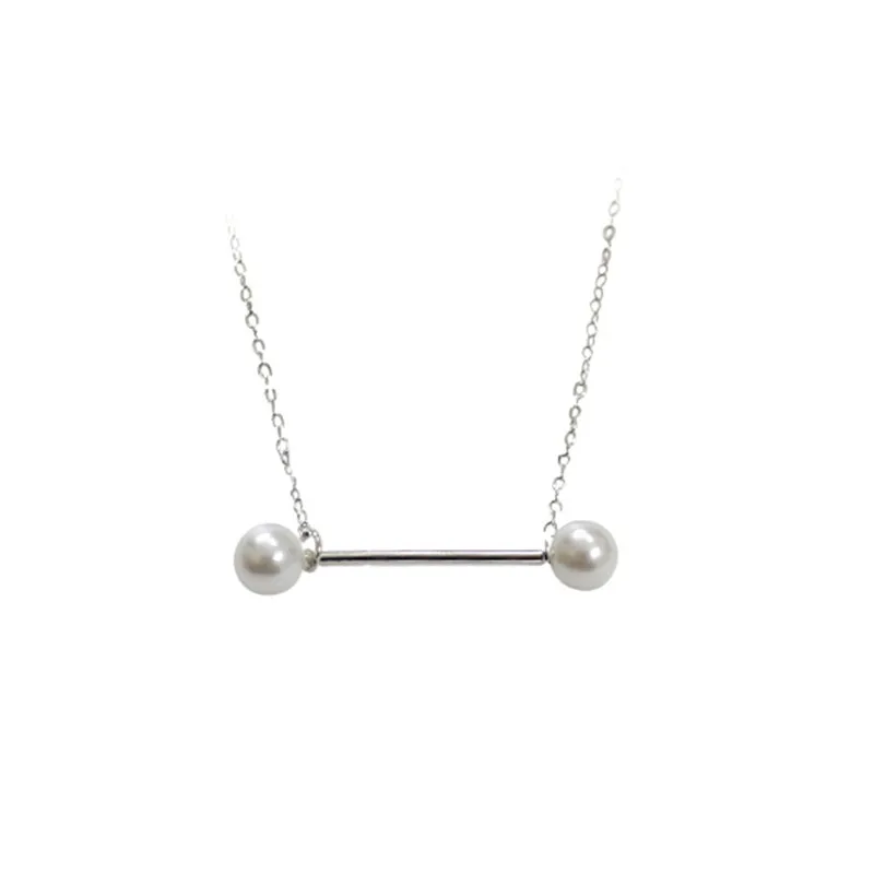 Jsmpfy стерлингового серебра 925 простой двойной с жемчужным кулоном Цепочки и