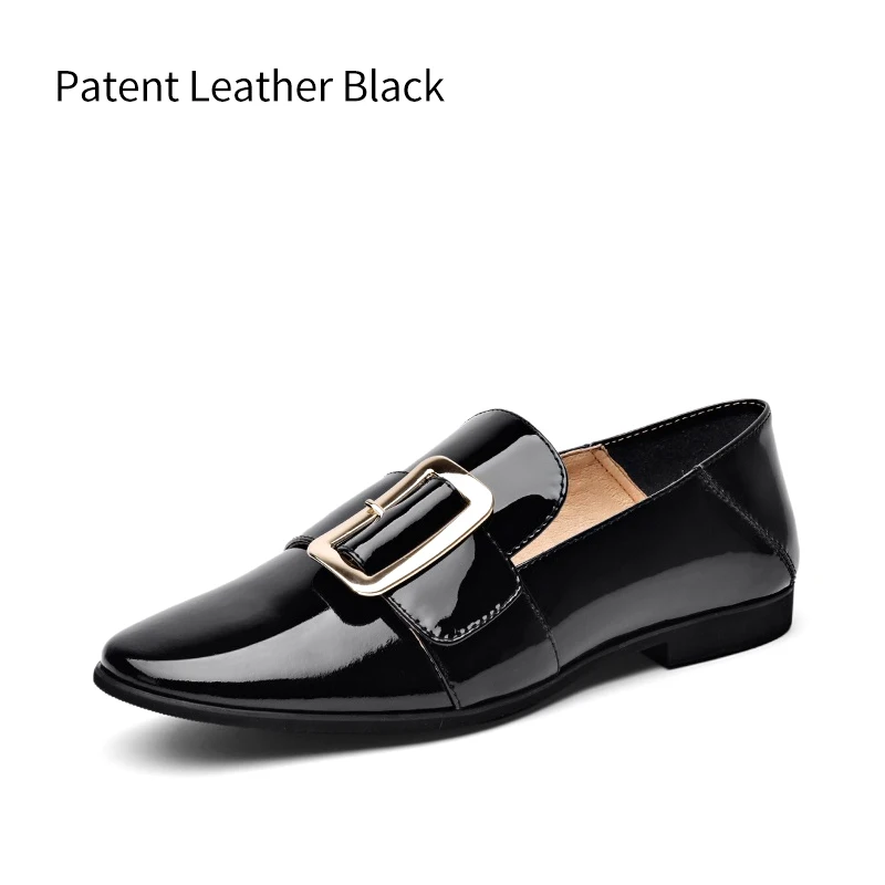 Patent leather Black Beau Today/женские лоферы из натуральной кожи с металлической пряжкой; слипоны с круглым носком на плоской подошве; женская модельная Повседневная обувь; ручная работа; 27036 - Цвет: Patent leather Black