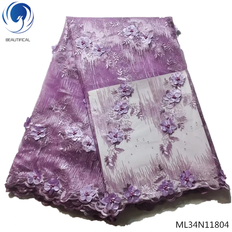 

BEAUTIFICAL cheap price 3d flower tulle lace fabric african french beaded bridal lace fabric latest arrival ML34N118