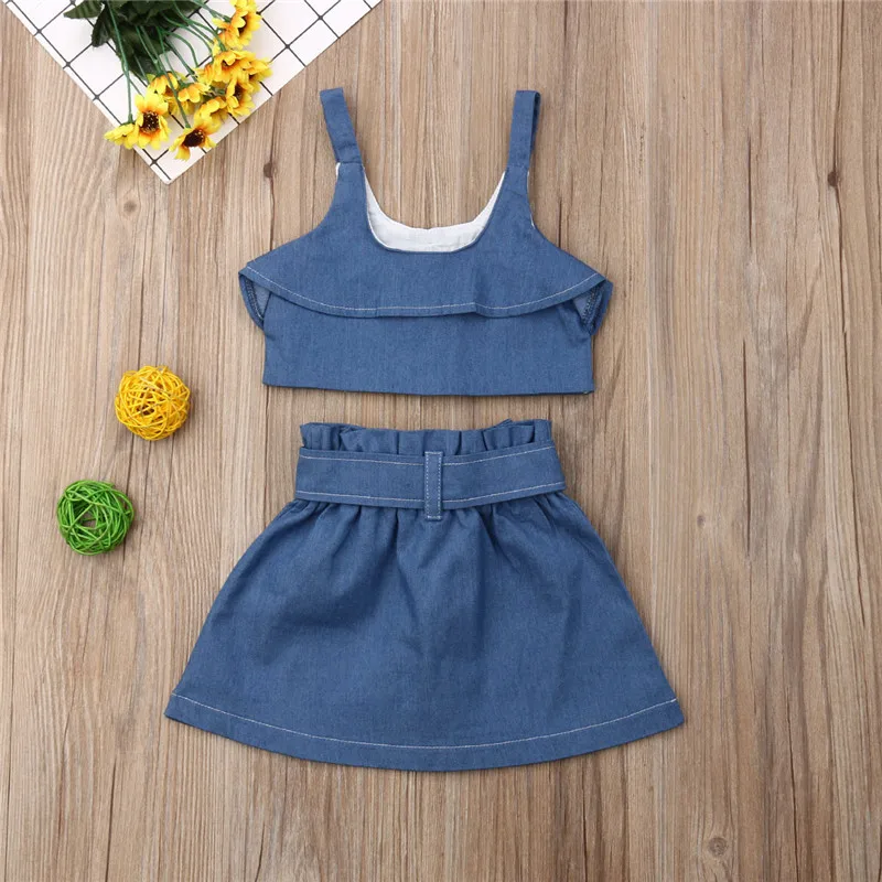 Модный Джинсовый комплект одежды для маленьких девочек из 2 предметов однотонные