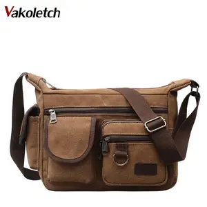 Холщовая сумка-мессенджер из 100% хлопка, повседневная дорожная сумка для мужчин, больше сумок на молнии, сумка через плечо в стиле преппи KL595