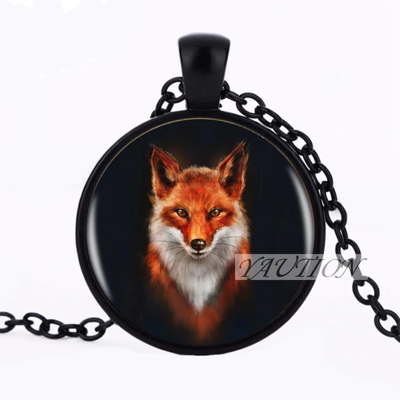 YAUTION Hot Sale Fox Logo Pendant Necklace Handmade Resin Vintage Cabochon Tibetan Silver Chain Women Jewelry | Украшения и