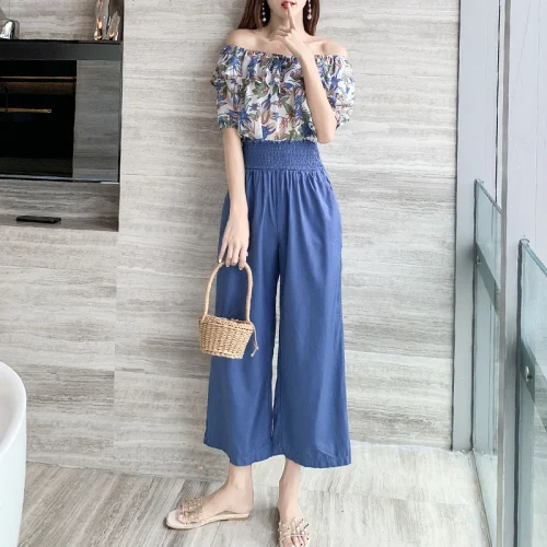 Женский костюм с цветочным принтом пикантная рубашка вырезом лодочкой и