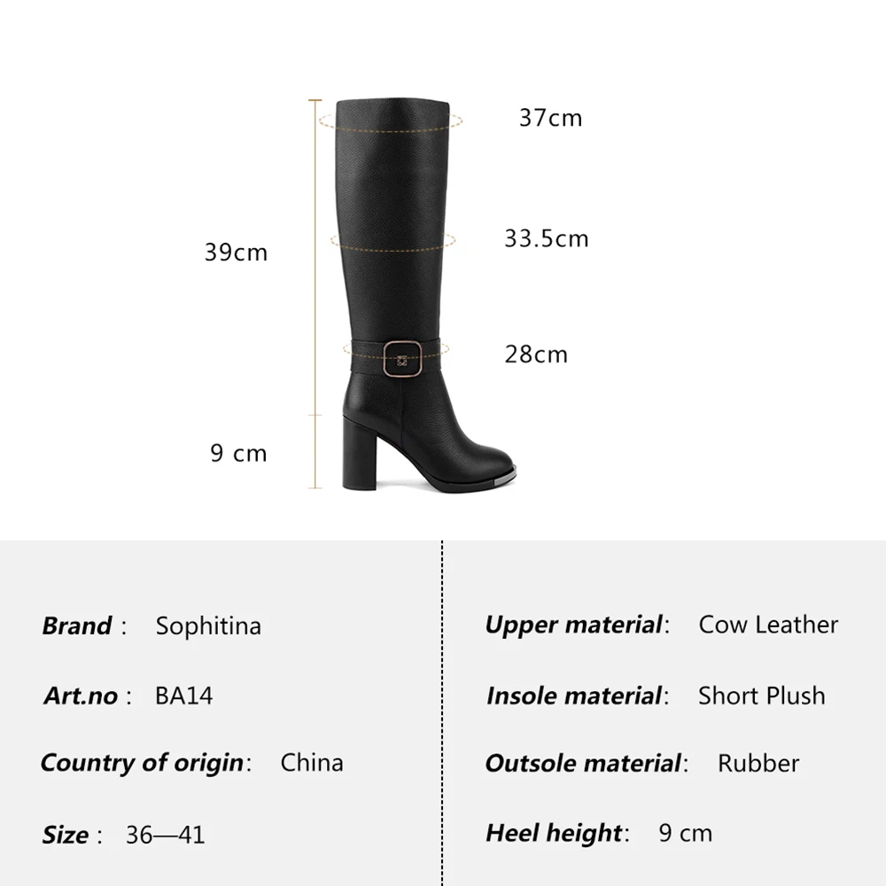 SOPHITINA/черная обувь Пикантные сапоги до колена Теплые зимние из коровьей кожи на