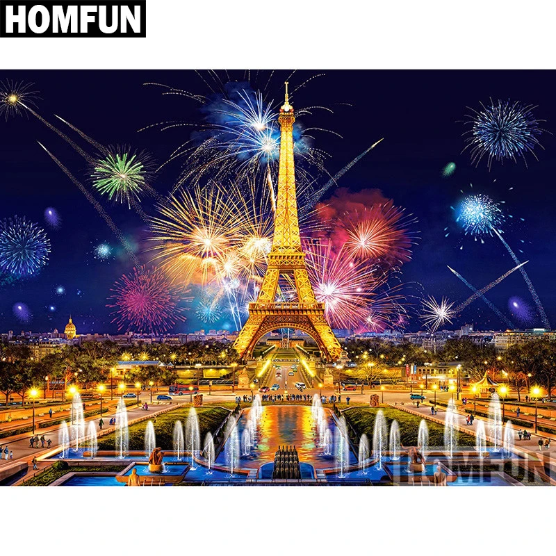 Картина из страз HOMFUN &quotпейзаж-башня&quot квадратная круглая Алмазная вышивка 5D
