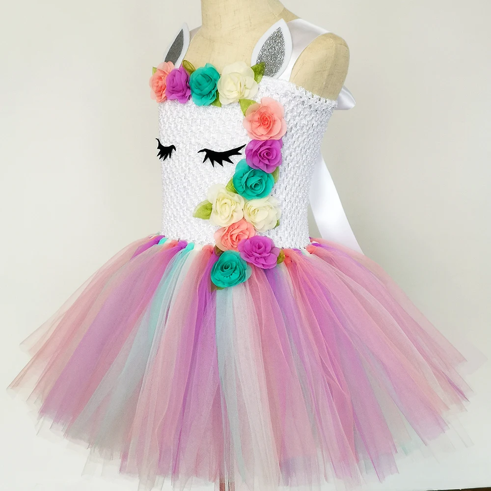 Пастельное платье-пачка с единорогом для маленьких девочек цветами дня рождения