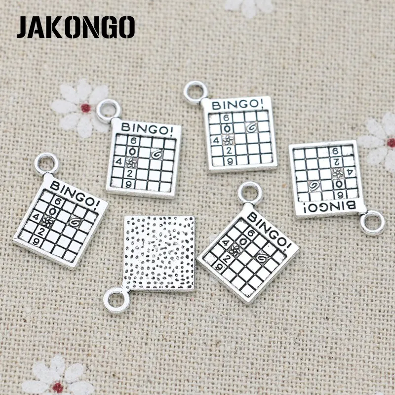 JAKONGO античные посеребренные игры бинго Шарм Подвески для браслета ювелирных изделий Аксессуары DIY ремесло 17x12 мм