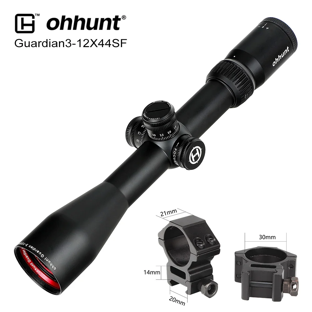 Med Picatinny Rings ohhunt Guardian 3-12X44 SF Tactical Optical Sights 1/2 Half Mil Dot Reticle Scope Side Parallax Turrets Lock Reset Riflescope - Цвет: Med Picatinny Rings