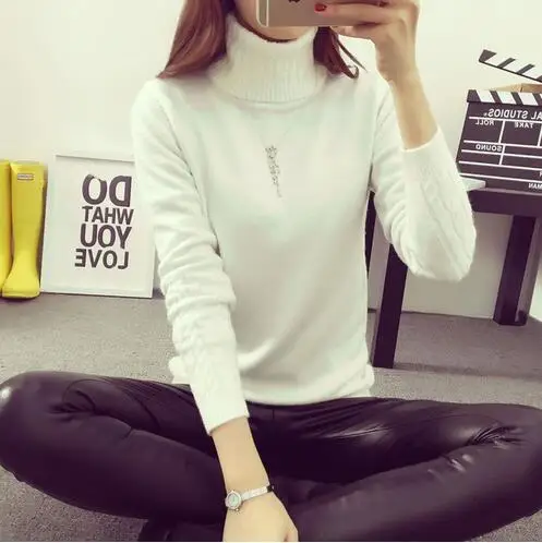 OHCLOTHING Для женщин водолазка зимний свитер Для женщин с длинным рукавом вязаный Для женщин свитера и пуловеры женский Джемпер Tricot Топы - Цвет: White