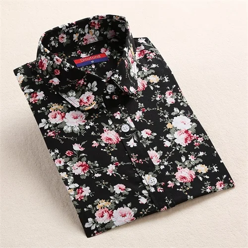 Blackfloral Новинка, женская блузка с длинным рукавом и Dioufond принтом, женские блузки с цветочным принтом, хлопковые модные рубашки размера плюс 5XL - Цвет: Blackfloral