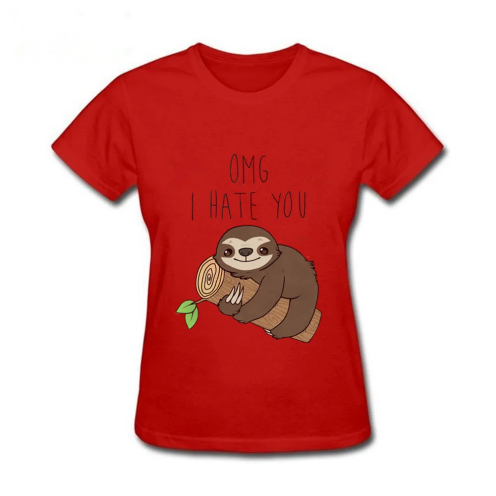 2019 Summer Funny Hate Sloth Women T-Shirt Cartoon Printed T Shirts O-neck Soft Short Sleeve Casual Pink Tops | Женская одежда