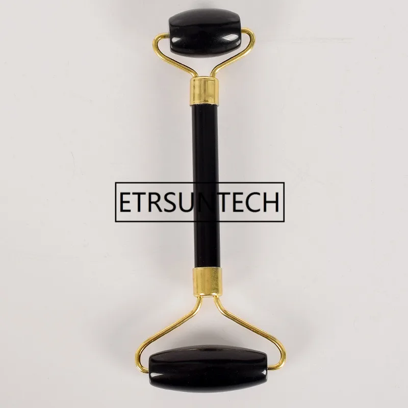 売る ダブルヘッドフェイシャルマッサージローラー黒黒曜石オパールクリスタルヒスイ石ローラーアイス顔ボディネックしわ除去美容ツール