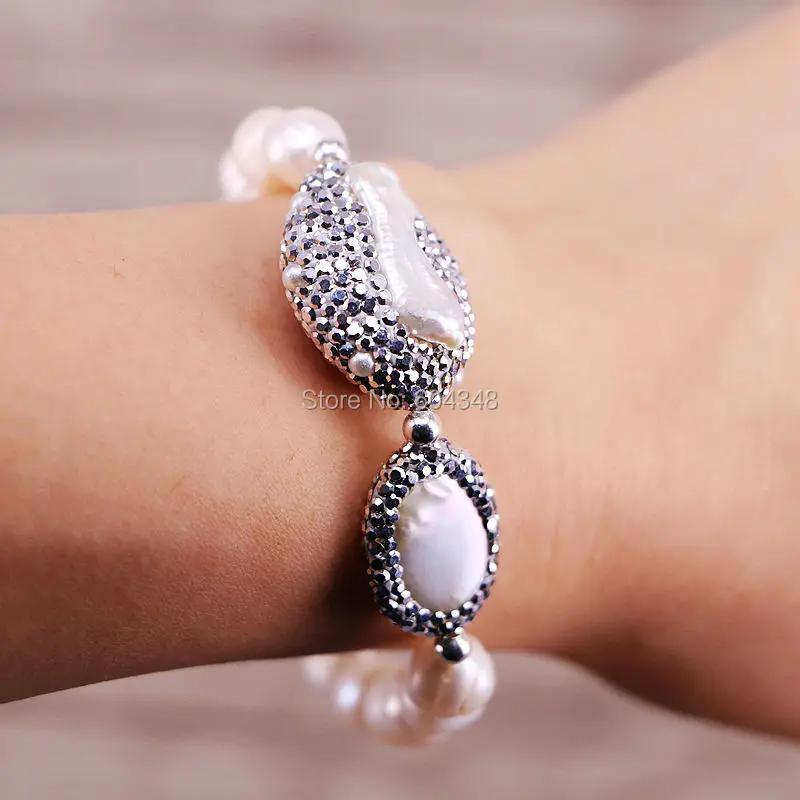 5 Strand zyunz Jewelry модные женские туфли пресноводный жемчуг Плетёные браслеты ручной работы проложили горный хрусталь белый жемчужный браслет