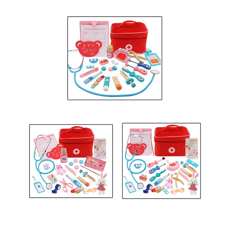 

Kids Wooden Doctor Toy Set Simulation Family Doctor Nurse Medical Kit Toy Pretend Play Hospital Medicine Accessorie Children Toy