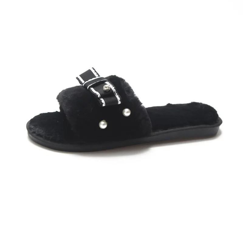 HEE GRAND Women 2019 Winter Indoor Slippers Causal Shoes Slip on with Bow-cot Pearl Warm Women's Mujer XWT1401 | Обувь