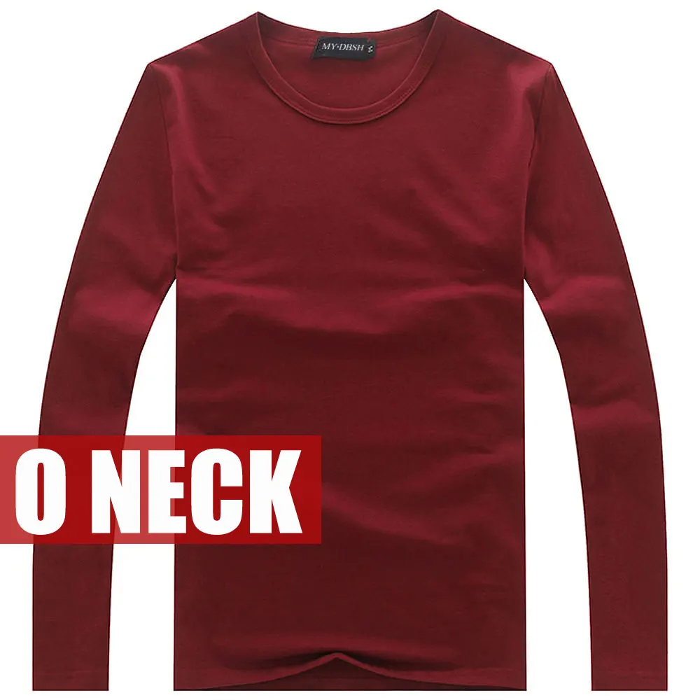 O neck Wine Горячая Распродажа, новые весенние высокоэластичные хлопковые футболки, мужские облегающие футболки с длинным рукавом и v-образным вырезом, Почта Китая, Азия S-XXXXXL - Цвет: O neck Wine