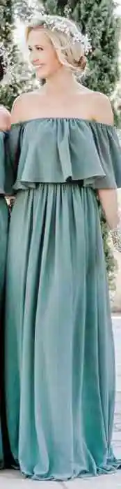 green as photo YNQNFS BD8 развевающийся шифоновый оборки лодочка шеи с плеча подружки невесты зеленое платье - Цвет: green as photo