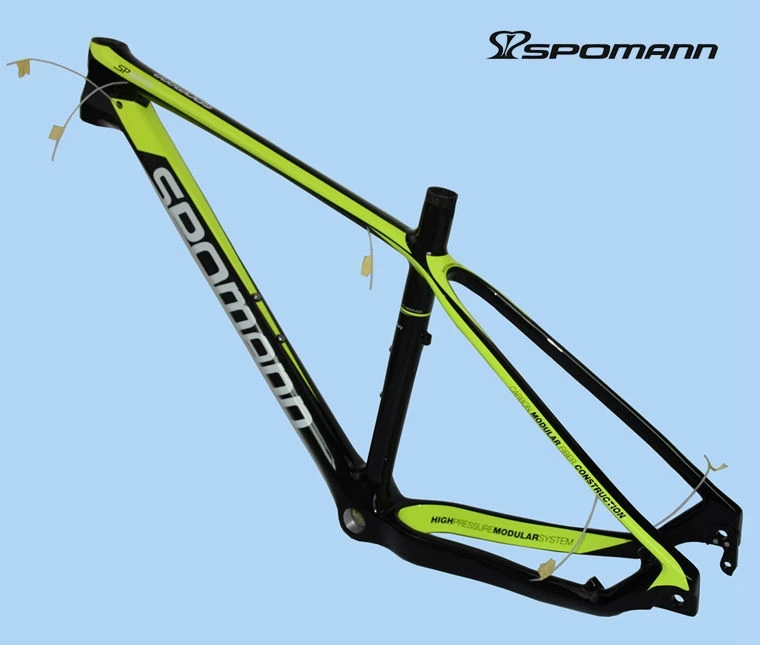 

New fluorescein yellow SPOMANN 27.5*15/17/19" inch Mountain bike full carbon fibre thru axle bicycle frames MTB 27.5er Free ship