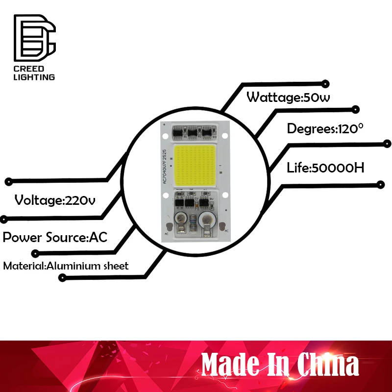 COB светодиодный светильник чип-диод 50 Вт AC 220V холодный белый не нужен драйвер