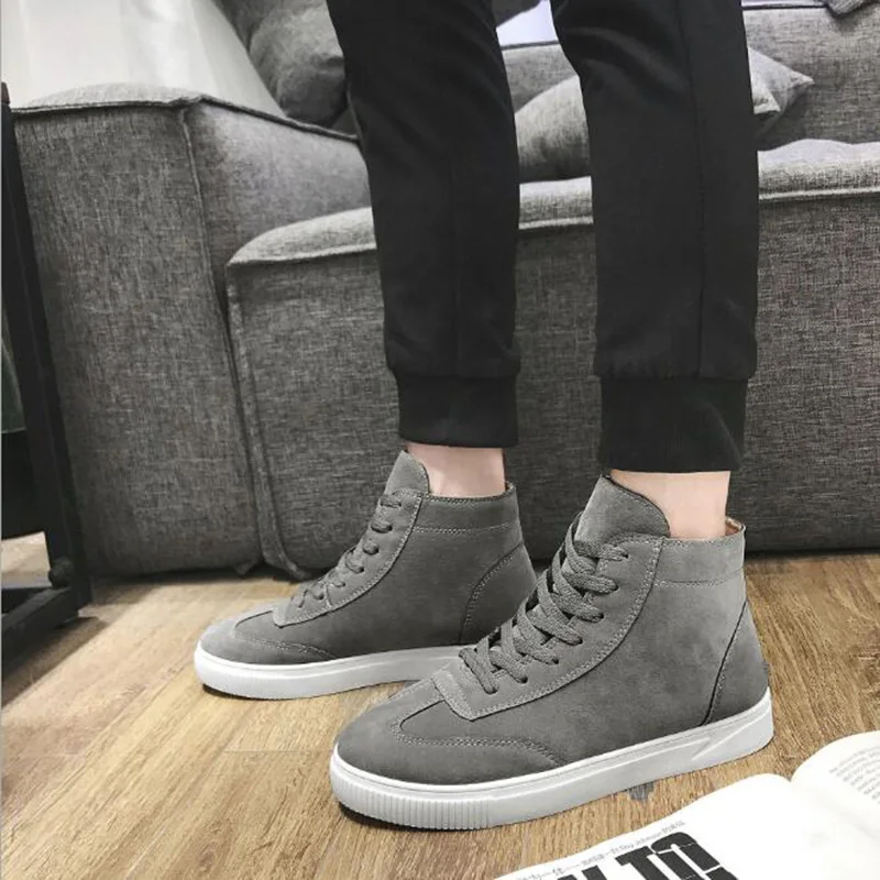 2018 autumn and winter new solid color men's high tide plus velvet cotton thick to help casual shoes free shipping#2 | Обувь