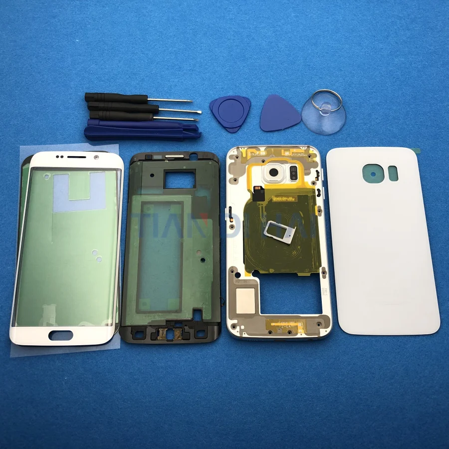 S6Edge полный Корпус чехол средняя рамка Батарея крышка+ передний Стекло объектив для Samsung Galaxy S6 Edge G925 G925F SM-G925F+ Инструменты