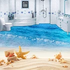 Пользовательские обои 3D пляж; Морские волны, фото, живопись, стикер Ванная комната, дети, спальня, ПВХ, водонепроницаемый, носить, Нескользящие, пол, фотообои