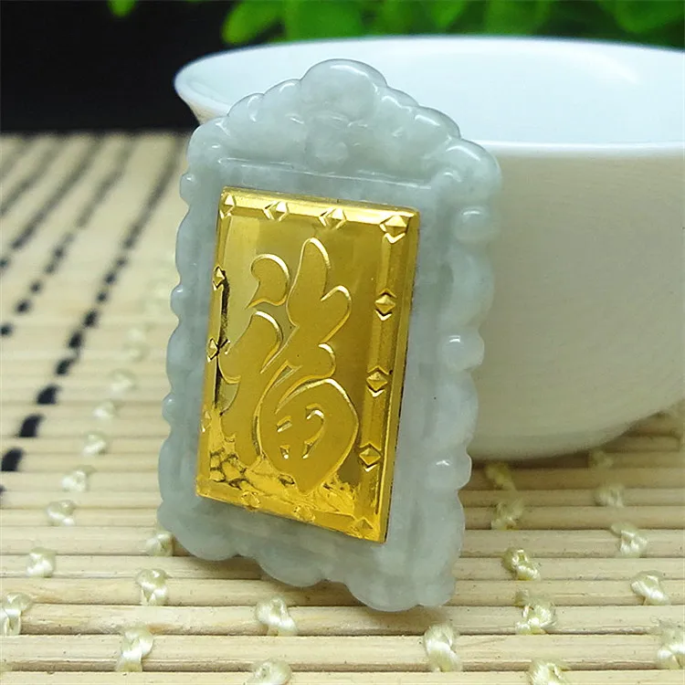 3D Золотой инкрустированный натуральный нефритовый подвесной h30 #|Подвески| |