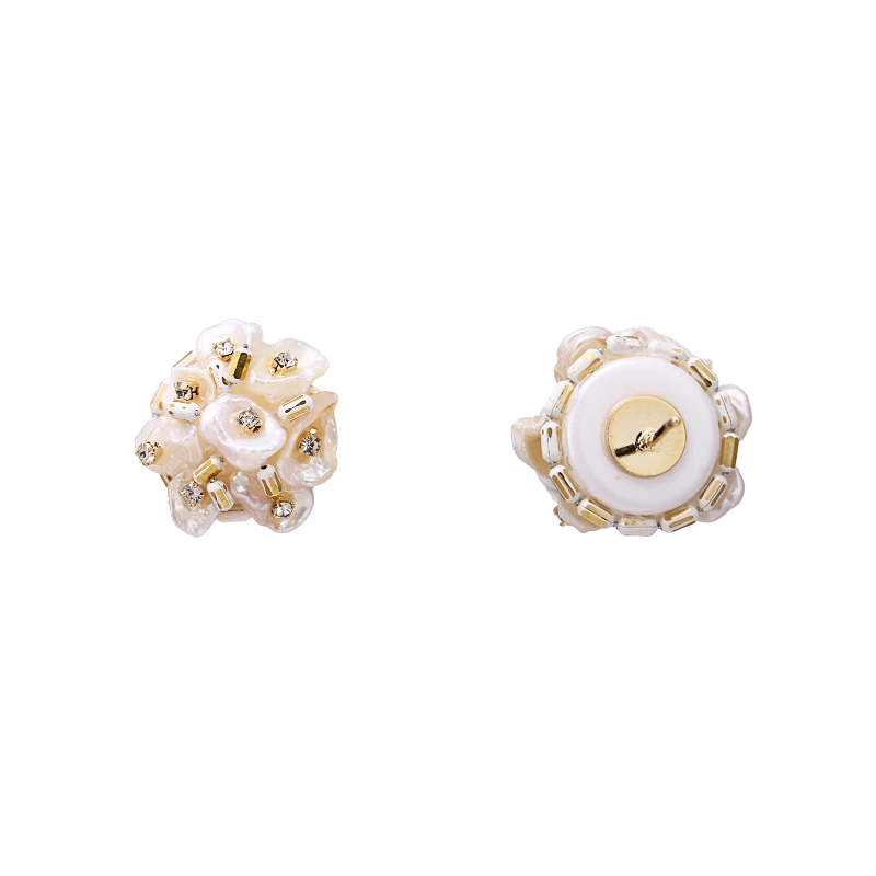 Yhpup Beautiful Trendy Korean Elegant Natural Pearls Stud Earrings Exquisite Flower Baroque Brincos for Bride Wedding Party Gift | Украшения