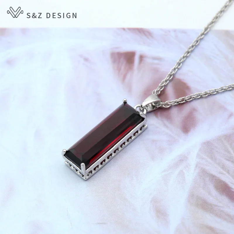 Серьги подвески S & Z из белого золота 2019 квадратных турмалина граната с красным