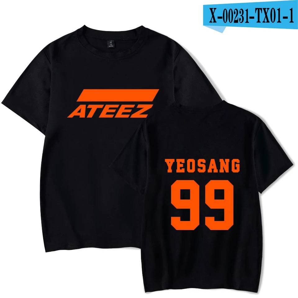 Black Новая Футболка kpop group ATEEZ, топы, Hongjoong Seonghwa Yunho Yeosang San Mingi Wooyoung Jongho ATEEZ A подростковый Z - Цвет: Black