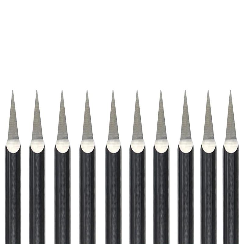 

HUHAO 10pcs 3.175mm Dia., 15 Angle, 0.1mm Tip, 3 Edge Carbide Woodworking Tools, Engraving Bit for CNC Router Machine