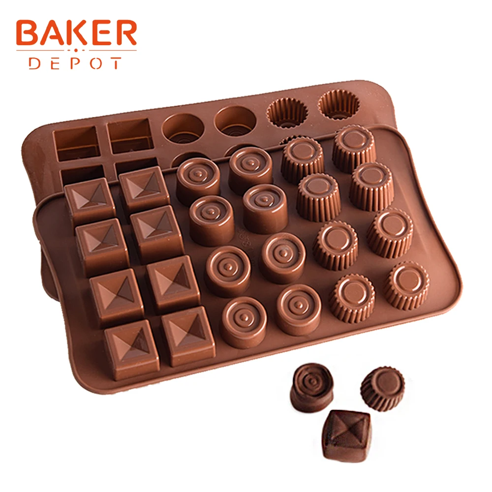 BAKER DEPOT силиконовая Плесень Для Шоколада Кондитерская выпечка квадратная круглая форма для украшения торта ледяные конфеты Мармеладные формы помадки 24 Отверстия