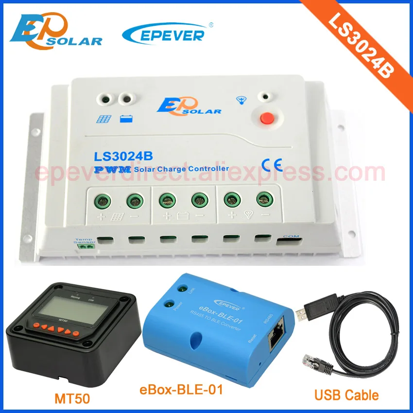 

12V 24V PWM Solar panels regulator EPEVER EPsolar LS3024B 30A controller MT50 Meter and bluetooth function eBOX USB cable