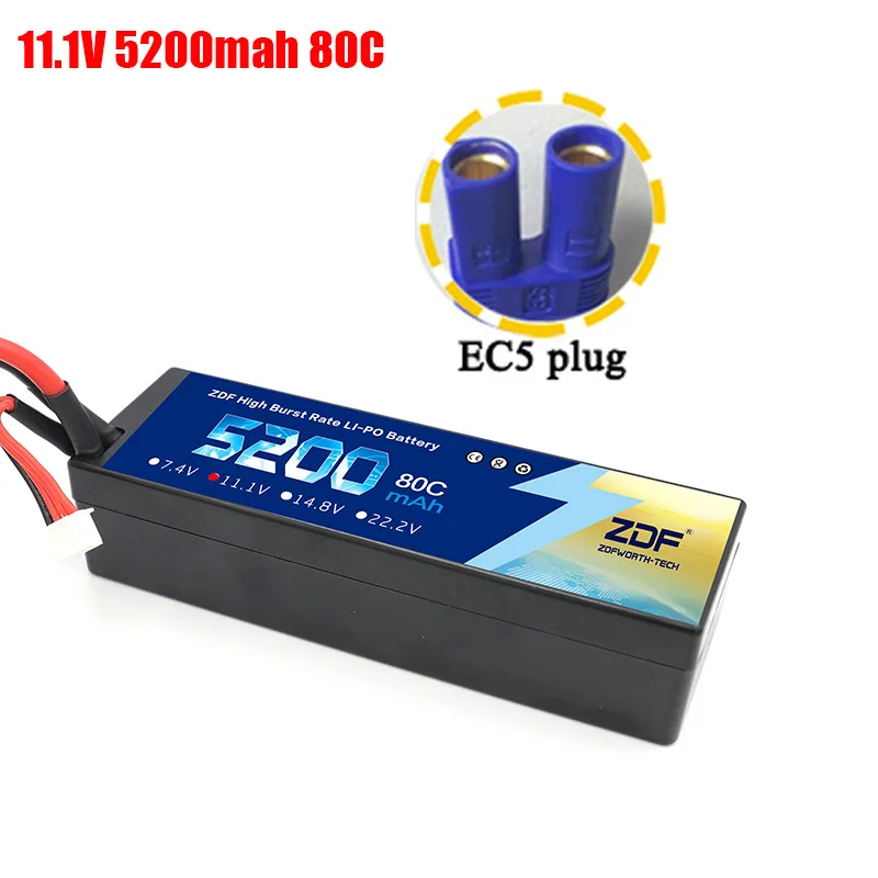3S5200mah EC5 plug ZDF Lipo Аккумулятор 7,4 V 11,1 V 14,8 V 5200mah 6200mah Hardcase 2S 3S 4S 80C 160C 1/10 1/8 весы для Traxxas Slash 4x4 RC автомобилей лодки - Color: 3S5200mah EC5 plug