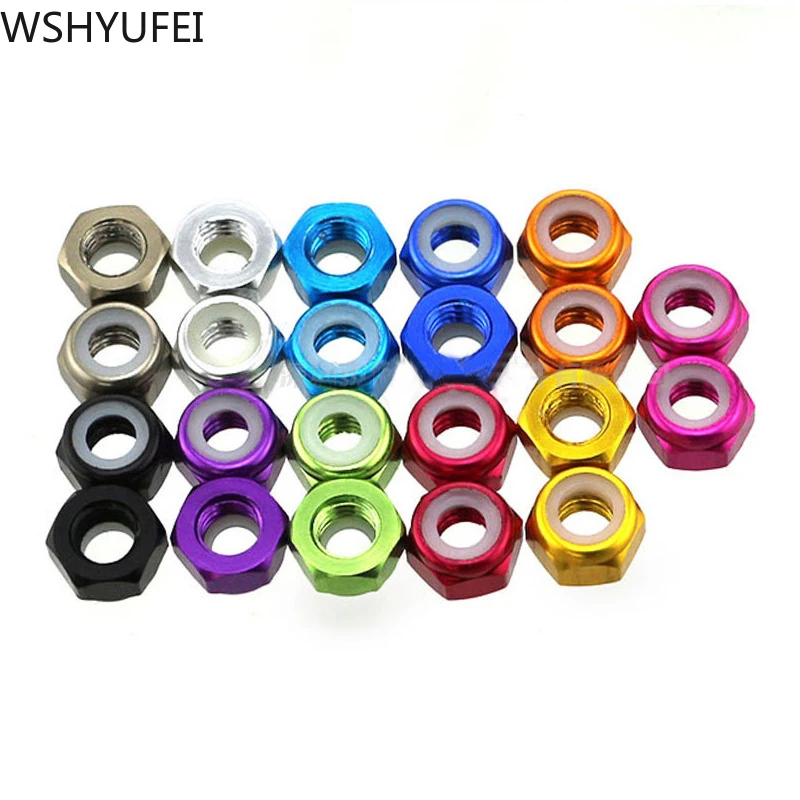 

8 шт., алюминиевый фланец M4, стопорные гайки, нейлоновый самозатягивающийся шестигранный адаптер для колеса, детали для радиоуправляемого а...