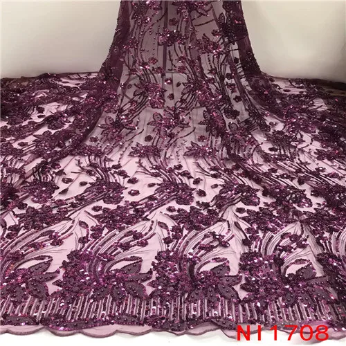 Picture 4 Модная африканская кружевная ткань высокого качества нигерийский французский Тюль кружевная ткань с бисером и блестками 5 ярдов для платьев KSNI1708 - Цвет: Picture 4