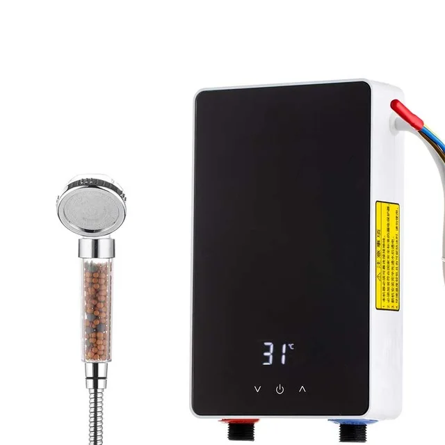 black with shower 5500W Bathroom Instant Shower Heater Hot Water Heater Kitchen Induction Heaters Touch Heating Calefactor Electrico Faucet 220V - Цвет: black with shower