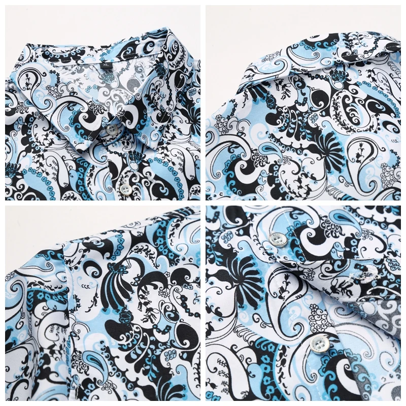 

JZ CHIEF Mens Shirts Casual Slim Fit Printed Floral Hawaiian Shirt Business Polyester Soft Summer Vacation Shirt Male Blouse 7XL