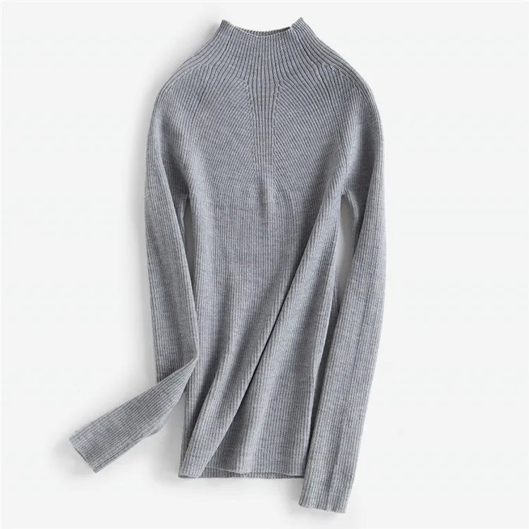 silk cashmere wool knit women half high collar pullover sweater vertical striped claret 3colors one&ampover size | Женская одежда