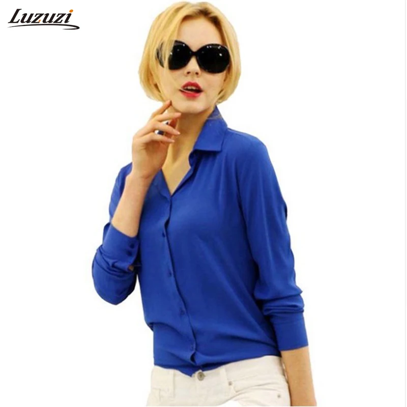 Женская шифоновая блузка на пуговицах с длинным рукавом|camisas mujer|women chiffon blouseblouse long