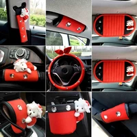 red car interior ddecoration accessories ladycrystal seat belt cover leather diamond steering wheel cover headrest neck pillow