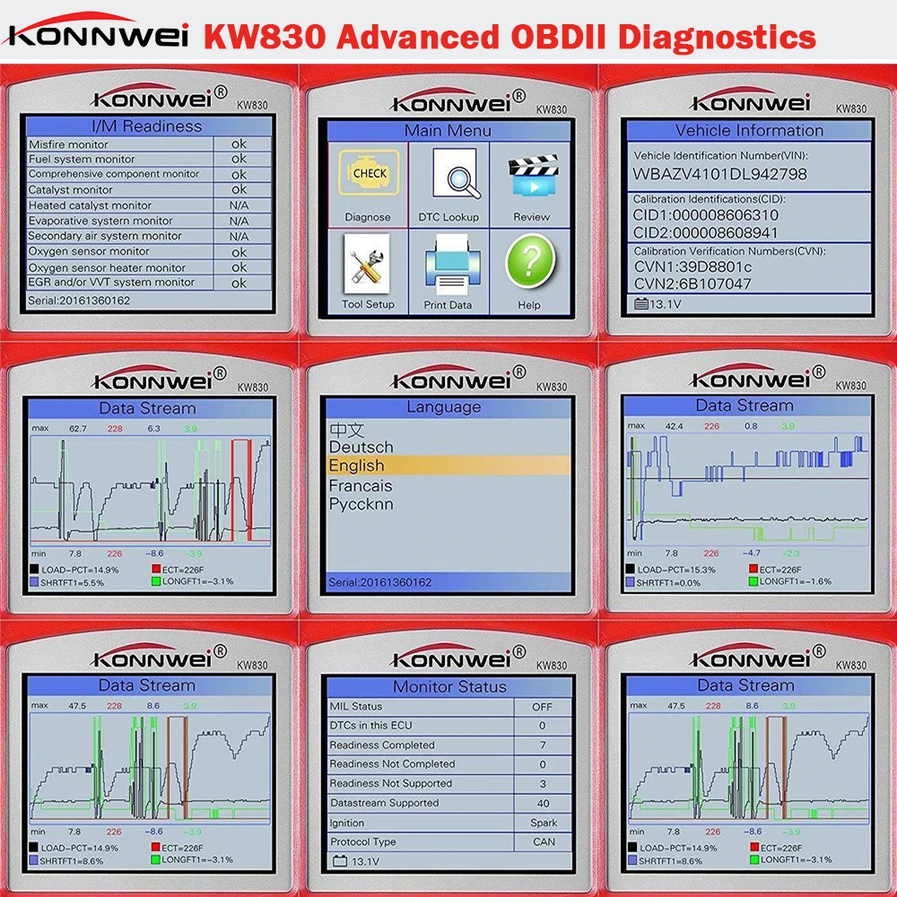 Автомобильный сканер KONNWEI KW830 OBD2 ODB2 для диагностики автомобиля универсальный