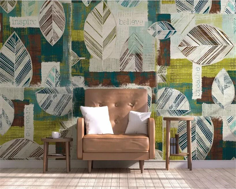 beibehang wallpaper for kids room Custom wall sticker modern minimalistic abstract geometric 3d leaf background | Обустройство дома