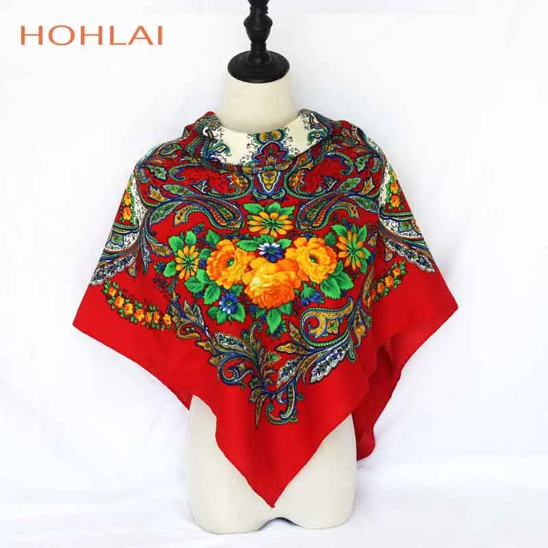 2 Big Square 120*120CM Twill Scarf Bohemia Ethnic Flowers Vintage Style Winter Autumn Muslim Woman Lady Scarf - Цвет: 2