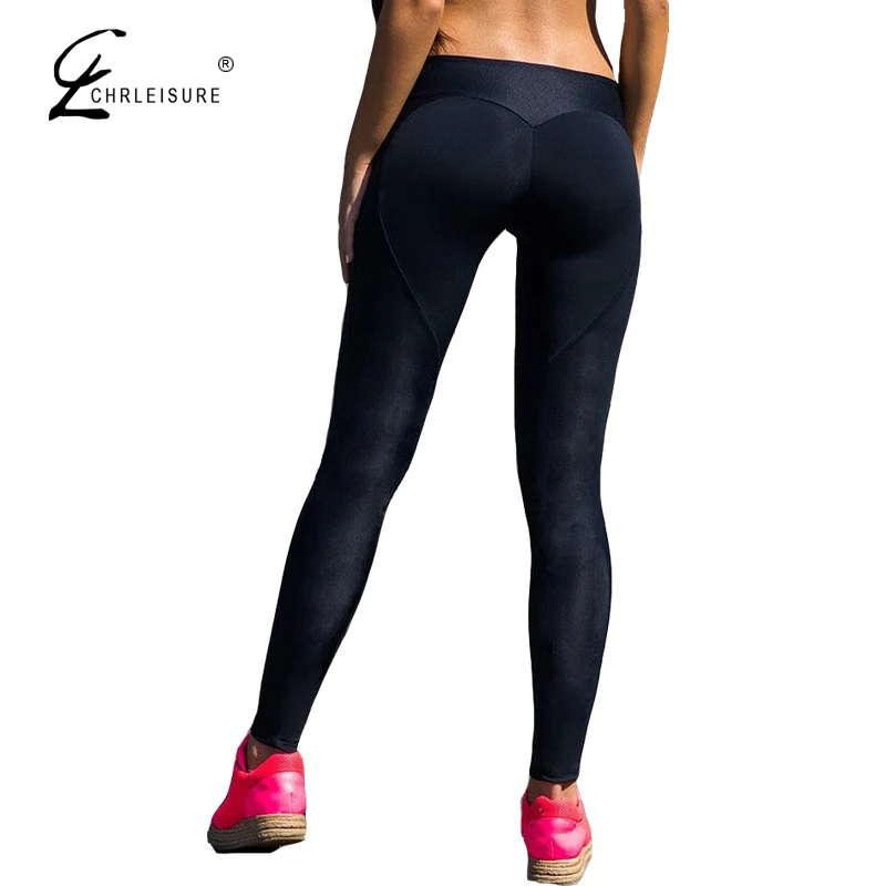 CHRLEISURE S XL Высокое Ждет Push Up Леггинсы Женщины Тренировки Полиэстер Черный Лето