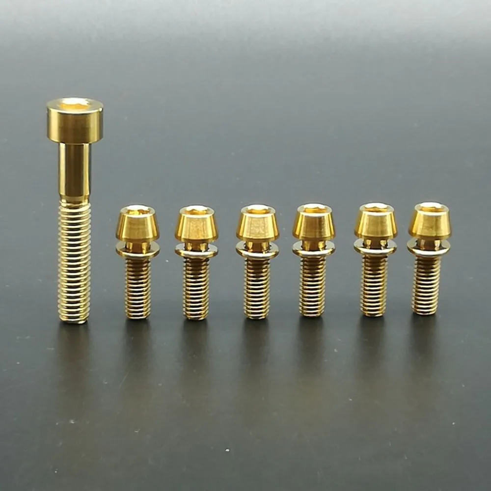 Titanium / Ti Bolts For Stem & Headset 7 pcs (6pcs M5 x 16mm 1pc M6 35mm) Gold Rainbow Black|ti screws|titanium screwbolt head screws |