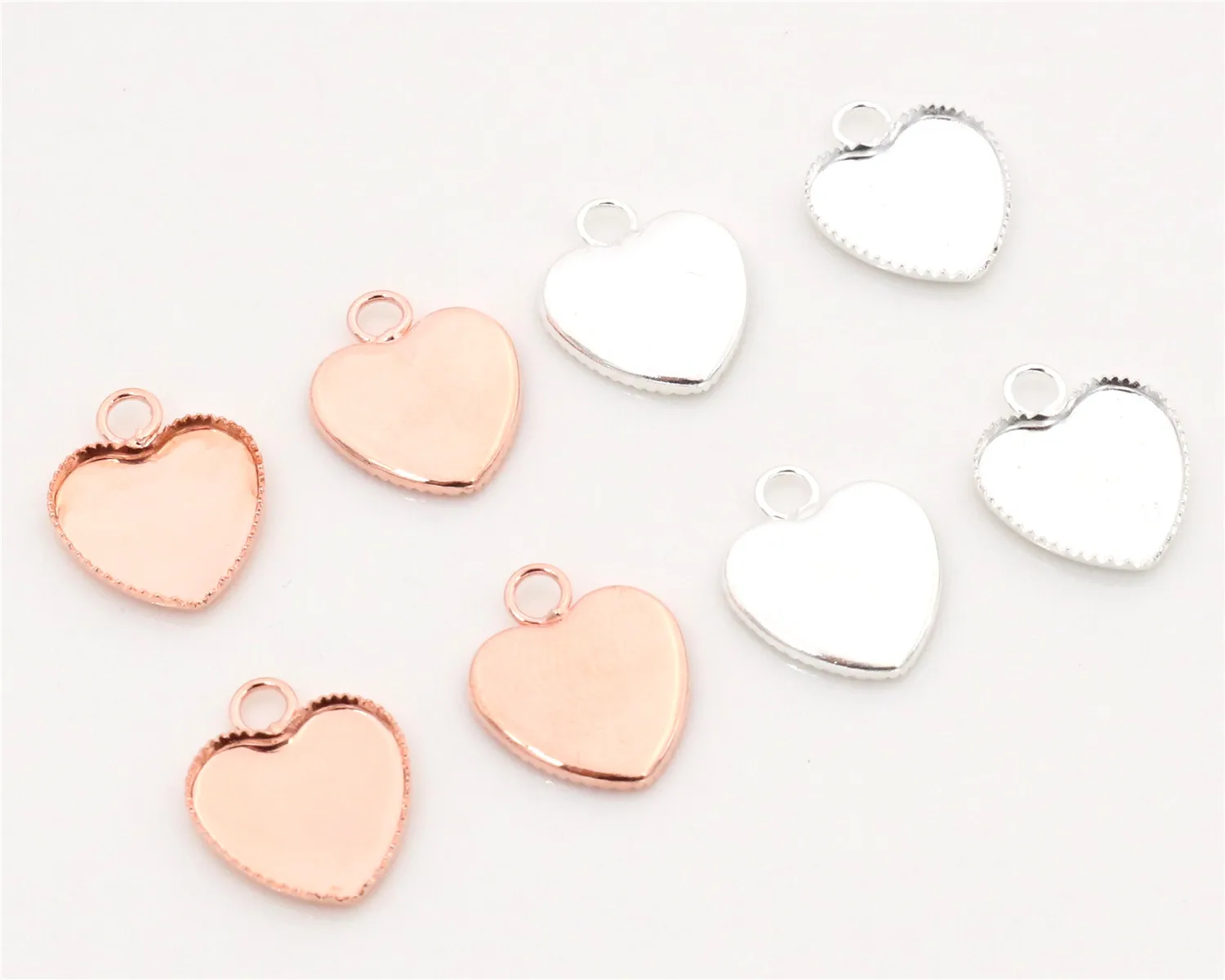 20pcs/lot 12mm Inner Size Bright Silver Color Rose Gold Material Heart Style Cabochon Base Cameo Setting Charms Tray | Украшения и